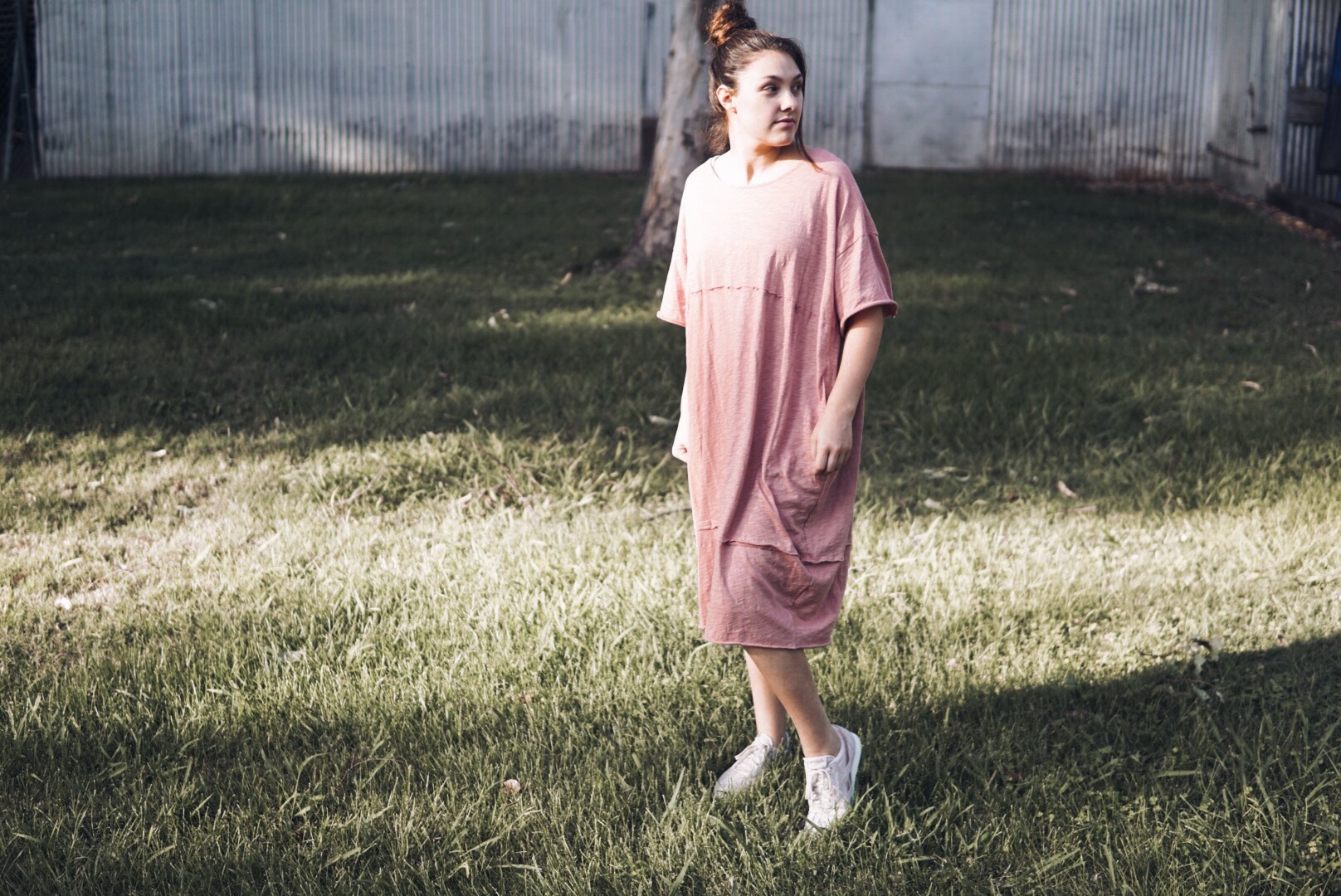 A Comfy Fall Look: Tee Dress + Sneakers