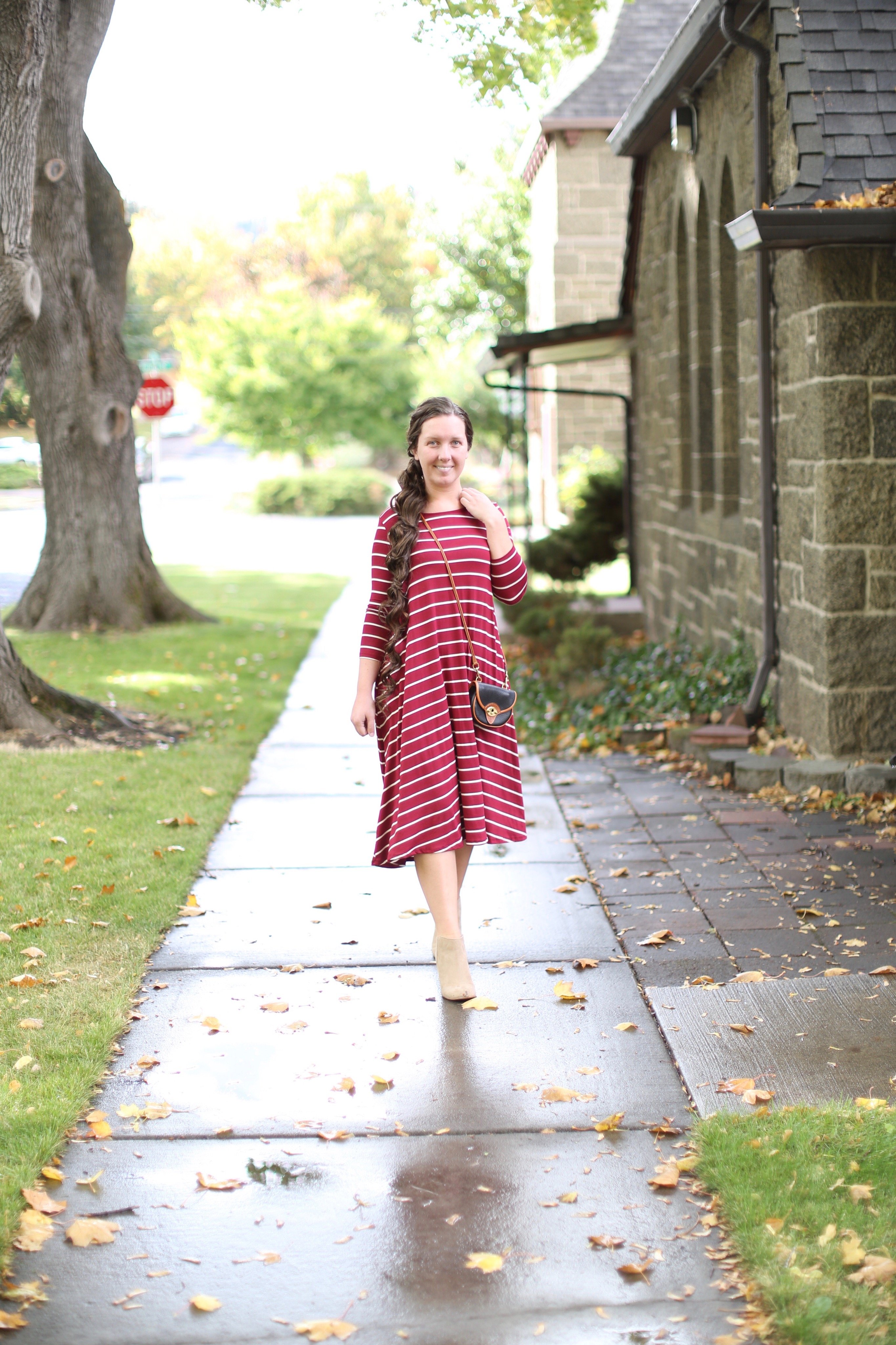 Burgundy and White Striped Swing Dress | Dainty Jewell's Boutique