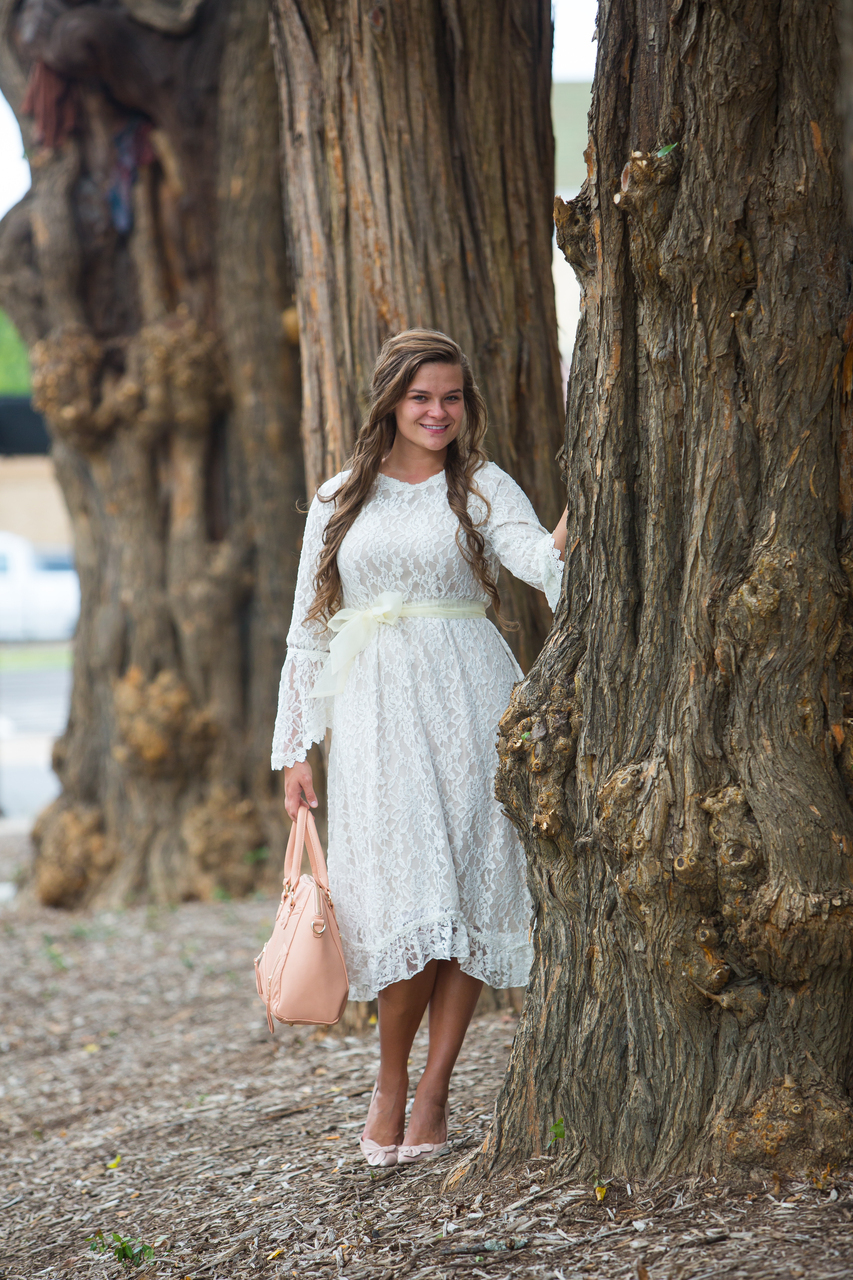 Cream lace dress on sale modest