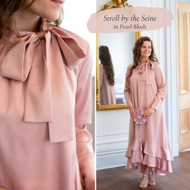 Pastel Spring Style with Dainty Jewell's Modest Clothing: featuring reviews  of their pretty-in-pink Sidewalk Stroll Dress and Fluttering Fancy Skirt!