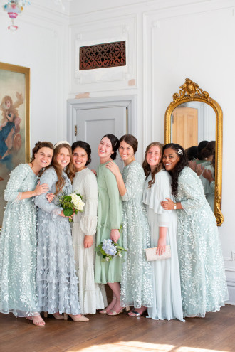 Modest / Simple Mint Green Lace Flower Bridesmaid Dresses 2021 A