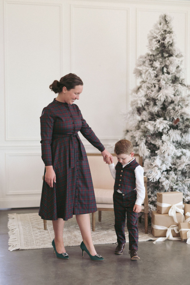 Mommy and son matching set in the Home for the Holidays ladies' dress and boys' set