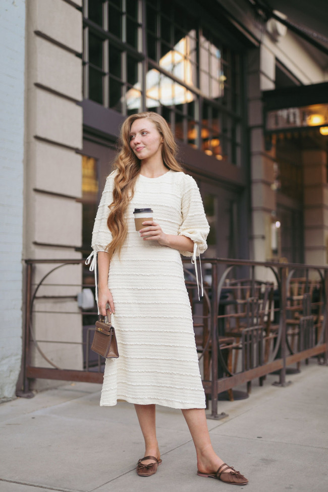 long casual winter dresses Simple Split-Joint High-Neck H-Line Quilted Midi Dress COFFEE / XL this tunic dress effortlessly combines comfort and style POPYOUNG Plus Size Maxi Dress